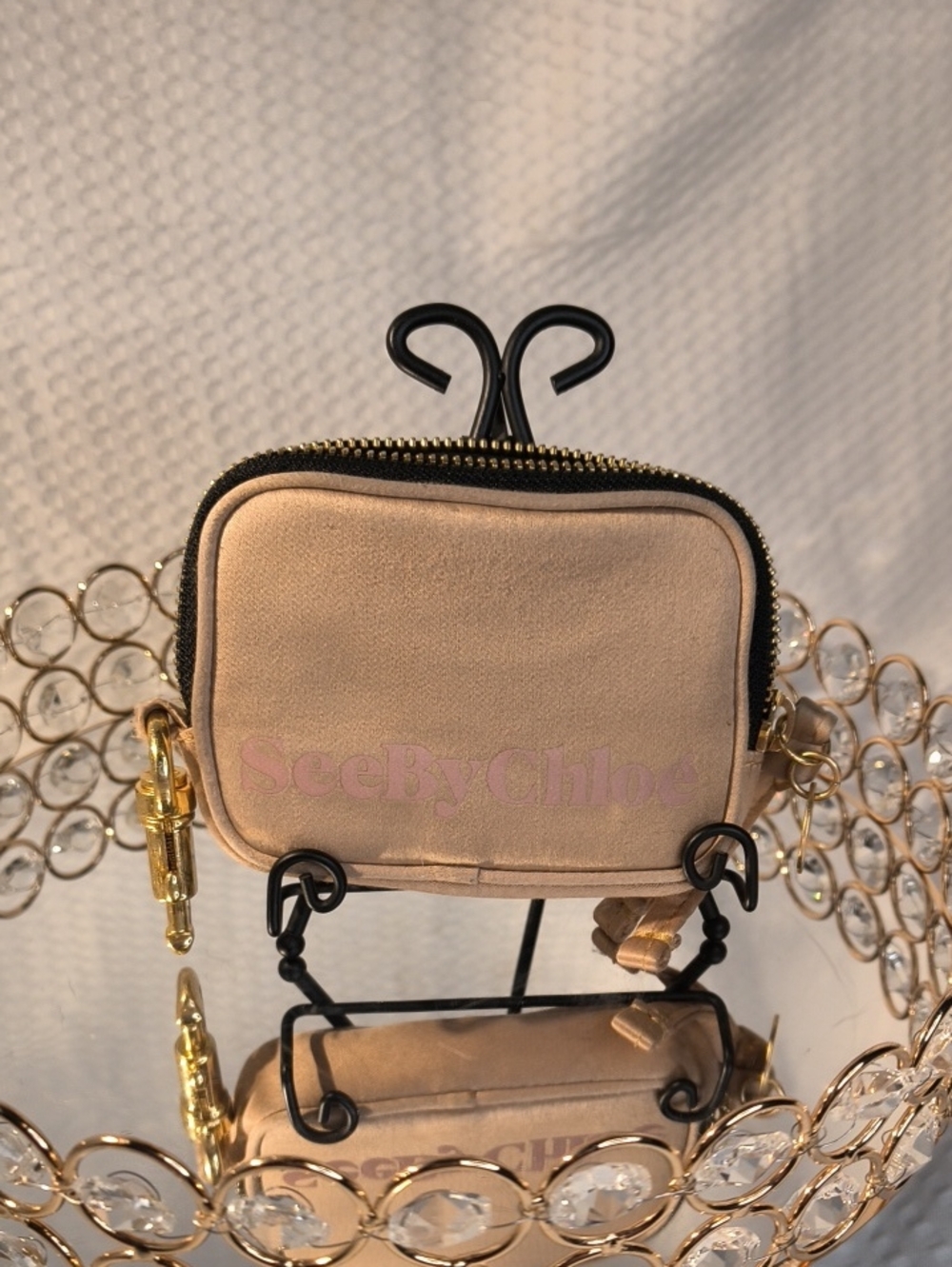See By Chloe Beige Suede Mini Pouch with Gold Hardware